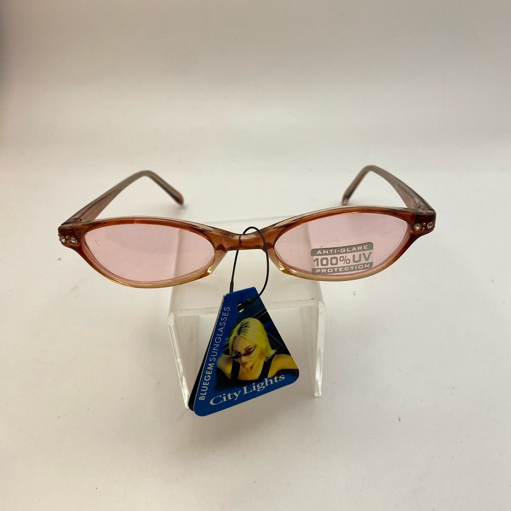 Y2K Blue Gem “City Lights” 302 Sunglasses – Pink on Pink – Oval Frames